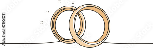One continuous line drawing of Wedding rings. Romantic elegance concept and symbol proposal engagement and love marriage in simple linear style. Editable stroke. Outline vector illustration