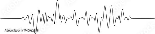 Continuous one line drawing of sound wave with different amplitude. Soundwave in simple linear style for banner music, webinar, online training. Editable stroke. Doodle vector illustration 