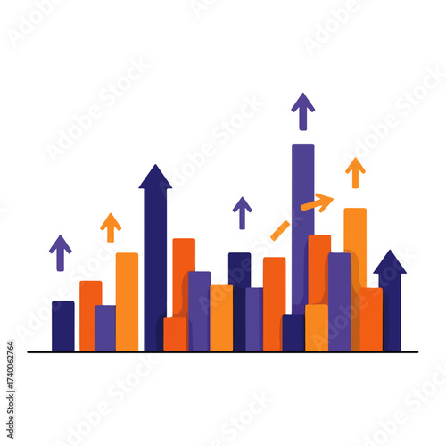 Rising Bar Chart With Arrows Illustration