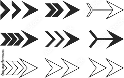 Vector art of set of various arrow shapes and styles