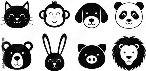 Stylized Black Sheep Silhouettes in Grid Layout Featuring Wool Texture, Posture Variations, Ear Details, and Artistic Farm Animal Icons