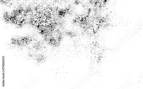 Worn black and white grunge texture. Distress paper overlay. Dark grainy texture background. Dust overlay textured. Grain noise particles. Weathered effect. Torn graininess pattern. Vector, EPS 10.