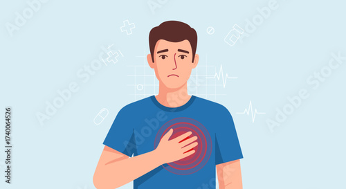 Man Experiencing Chest Pain Worrying About Heart Health