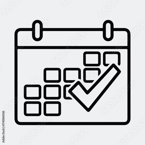 Silhouette calendar with check mark symbol date planning line art vector illustration