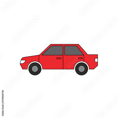 A simple red car illustration with black tires and gray windows, isolated on a white background.