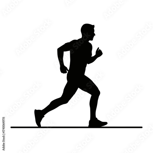 Dynamic silhouette of determined runner sprinting forward with power and grace, ideal for fitness, health, and athletic achievement concepts