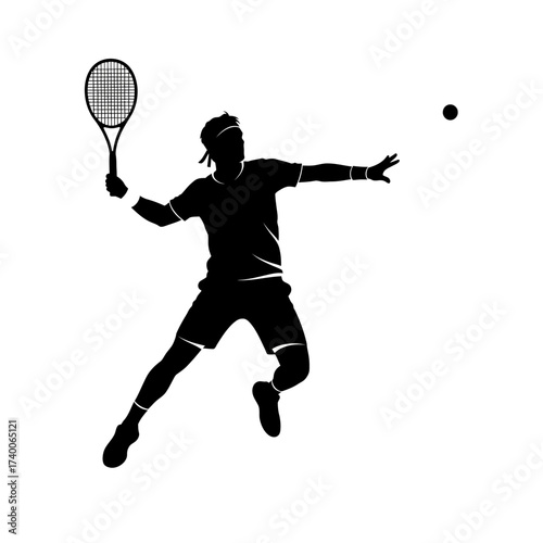 Dynamic tennis player silhouette serving the ball with power and precision for sports advertising and fitness campaigns bringing energy and athleticism