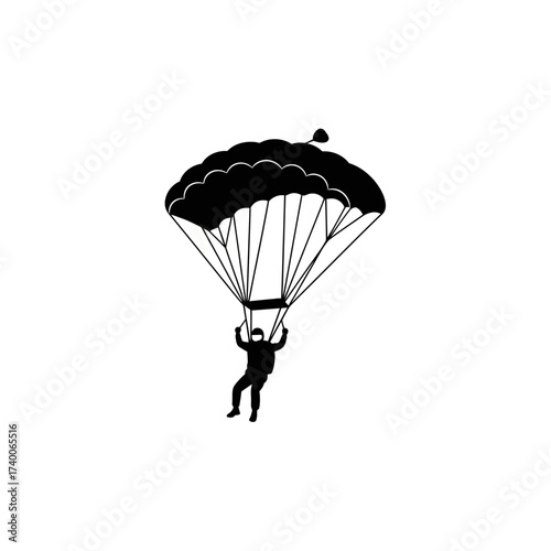 Experience the thrill of skydiving with this bold monochrome graphic, perfect for adventure brands and extreme sports promotions, embodying freedom and excitement