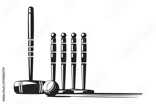Croquet Equipment. Vector Black silhouettes. with white background