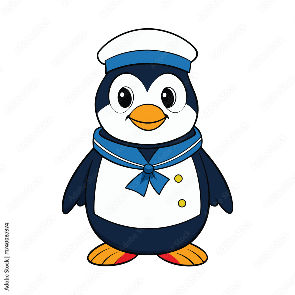 Naklejka premium Penguin as a sailor vector illustration
