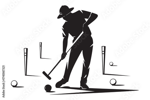 Croquet Player Silhouette. Vector Black silhouettes. with white background