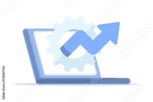 Vector illustration of operating system update concept. Depicts computer upgrade, IT support, and technician maintaining laptop performance for better functionality and technical improvement.