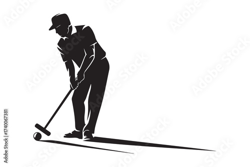 Croquet Player Silhouette. Vector Black silhouettes. with white background