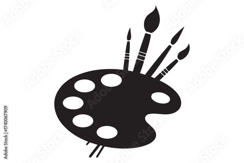 Artists palette with brushes. Vector Black silhouettes. with white background