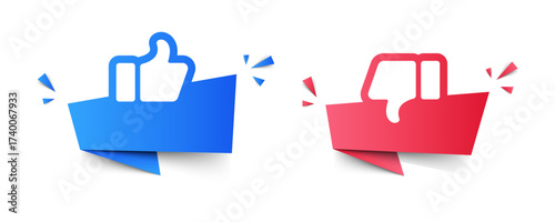 Thumb up and thumb down icon set. Like and dislike symbols. Rating and feedback. Do and Don't icons. Vector stickers. Like or dislike vector icons