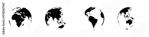 Flat silhouette globe and Earth icons in vector style