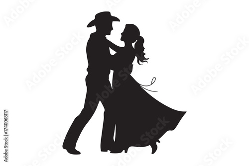 Country dancing couple silhouette. Vector Black silhouettes. with white background