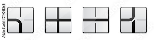 Crossroads road priority roadsign vector flat illustration collection