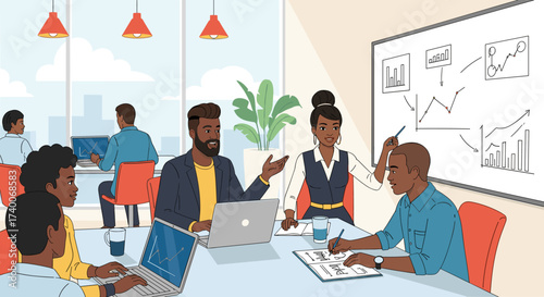 Diverse Business Team Collaborating on a Strategic Project