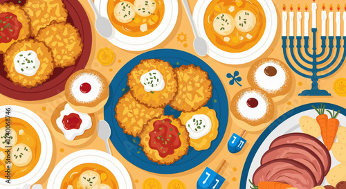 Festive Hanukkah Food and Decorations Celebration