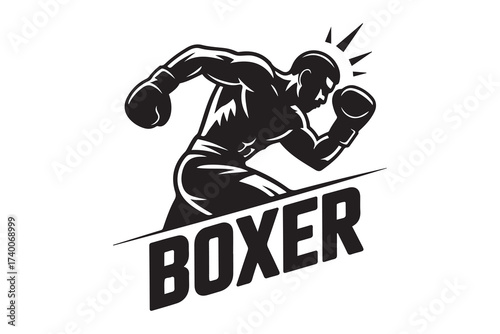 Boxer Silhouette. Vector Black silhouettes. with white background
