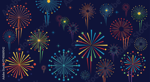 Colorful Fireworks Exploding in a Dark Night Sky