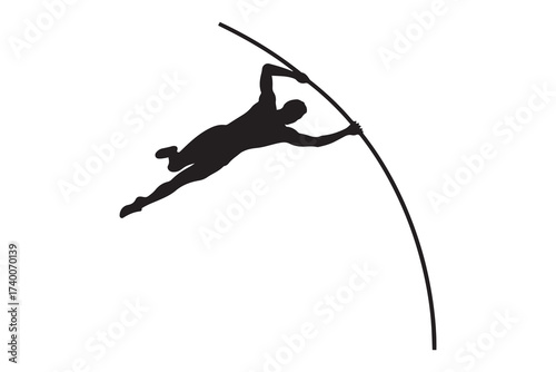 Pole vault silhouette. Vector Black silhouettes. with white background