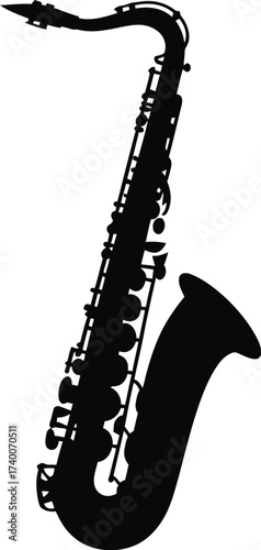 Saxophone musical instrument silhouette isolated on white background for jazz music