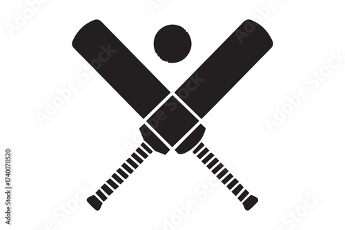 Crossed cricket bats with ball. Vector Black silhouettes. with white background
