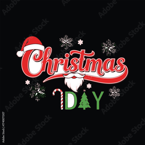 Happy Christmas Day , Decorative Snowflake and Candy Cane Graphic