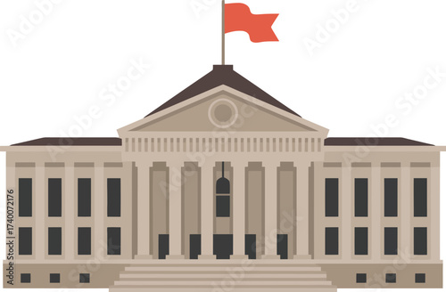 Illustration of a government building with flag, isolated on white background