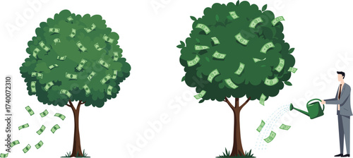Businessman watering money tree vector il
