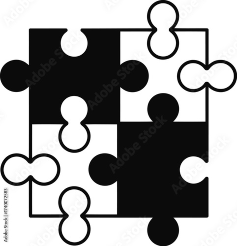 Four jigsaw pieces in black and white isolated on white background