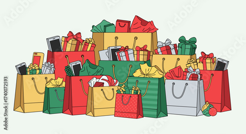 Abundant Holiday Shopping Bags Filled With Gifts Ready For Celebration