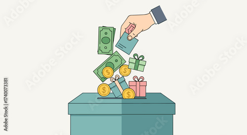 Donation box receiving money gifts and coins for charity