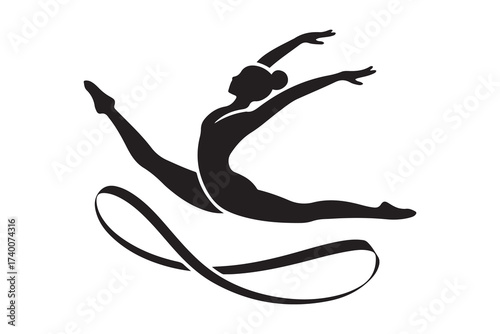 Rhythmic gymnastics pictogram. Vector Black silhouettes. with white background