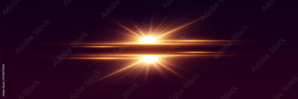 Obraz premium Golden sun flare with shining rays reflection. Vector illustration