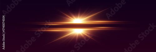 Golden sun flare with shining rays reflection. Vector illustration