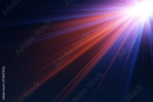 Bright glowing red and blue rays of light and explosion.