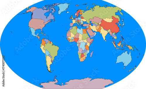 Editable political world map vector with countries, continents, and borders, fully customizable for education, infographics, presentations, and design projects