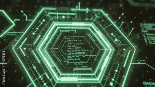 Wallpaper Mural Futuristic technology interface with hexagon and code in green. Torontodigital.ca