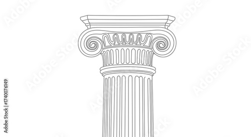 Detailed Line Drawing of an Ionic Column Capital on a White Background