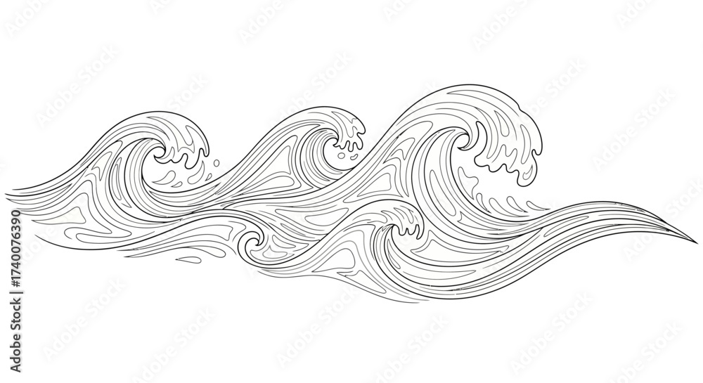 Fototapeta premium Elegant waves pattern in black and white illustration ocean waves artistic design vector format