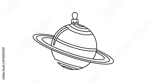 Creative line art of a Saturn-shaped Christmas ornament offers a unique holiday decoration