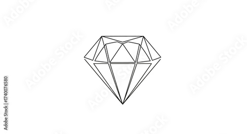 Elegant black line drawing of a diamond isolated on a clean white background