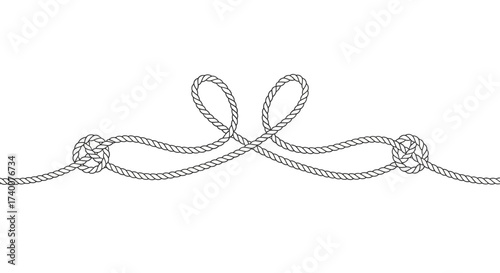 Elegant nautical rope design with symmetrical knots and flowing lines on white background