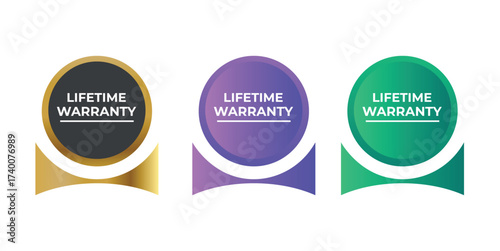 Lifetime Warranty Badge Set Gold, Purple, and Green Guarantee Labels for Premium Products and Services