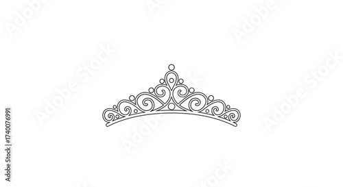 Elegant outline tiara design on a clean white background ideal for creative projects