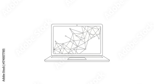 Laptop displaying a network of interconnected nodes and lines representation