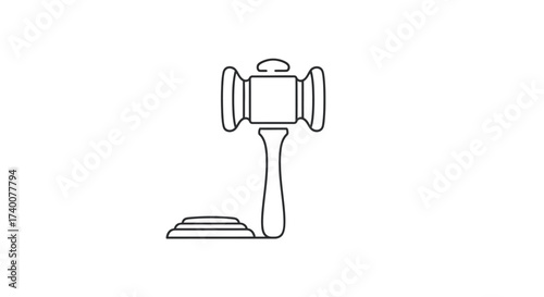 Minimalist outline illustration of a gavel symbolizing justice legal process and authority